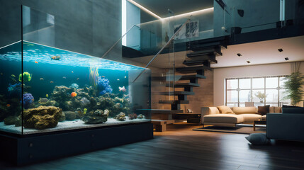 Fototapeta na wymiar Grandiose Underwater World in Your Living Space. Elegant Underwater Paradise in Your Exclusive Home. AI Generated....