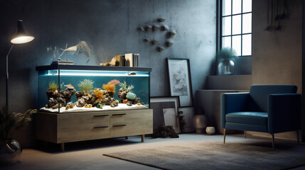 Grandiose Underwater World in Your Living Space.  Elegant Underwater Paradise in Your Exclusive Home. AI Generated....