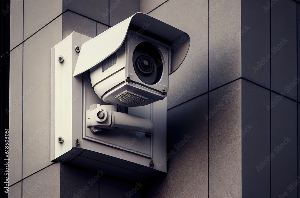Poster security camera crowd control backdrop generative ai