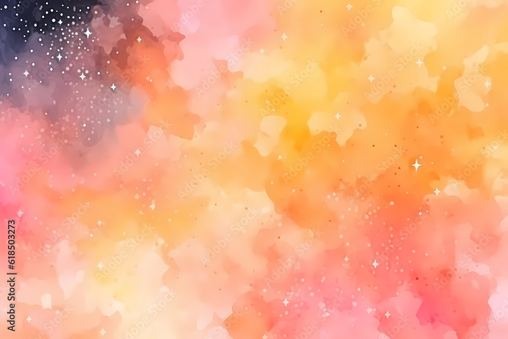 Wall mural light yellow and red watercolor space background. view of universe with copy space. nebula illustrat