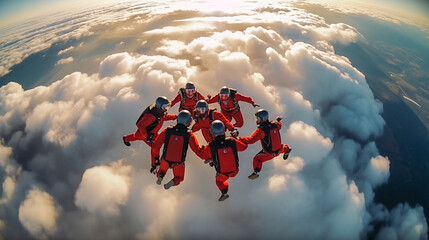 Graceful Skydivers Amidst the Clouds. AI Generated