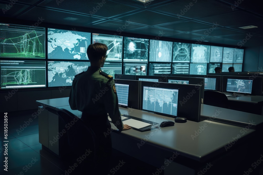 Poster man command center backdrop generative ai