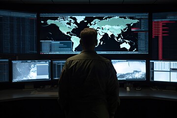 Naklejka premium Soldier Control Center Background Generative AI