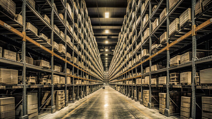 Obraz premium The Imposing Interior of a Massive Warehouse. Generative AI