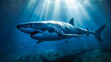 Naklejka premium Capturing the Megalodon Shark. Generative AI