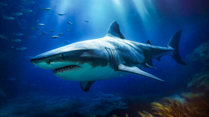 Naklejka premium Capturing the Megalodon Shark. Generative AI