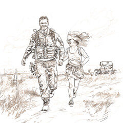 Fototapeta na wymiar Soldier Family Reunion heartwarming scene vector illustration