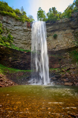 Falls Creek Falls with large plunge pool at Falls Creek Falls State Park in Tennessee.