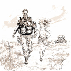 Fototapeta na wymiar Soldier Family Reunion heartwarming scene vector illustration