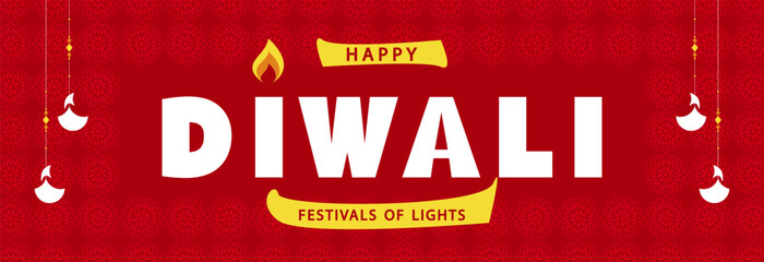 Diwali festival of lights of India, bright banner for happy holiday.