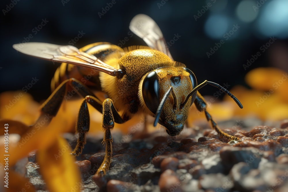 Poster bee close-up. generated by ai.