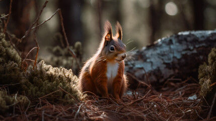 Fototapeta premium Red Squirrel in the Forest. Generative AI