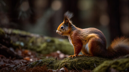 Naklejka na ściany i meble Red Squirrel in the Forest. Generative AI