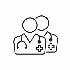 A group of medical professionals. Comprehensive medical care. linear icon isolated on white background