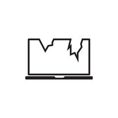 Device line icon. Destroyed electronic device. Smashed laptop. Broken screen. Vandalism, chaos. Broken things concept