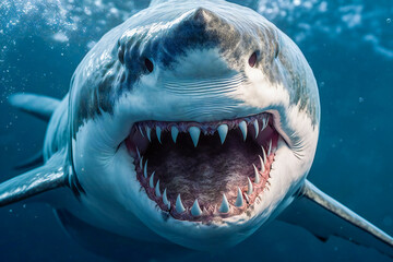 Fototapeta premium Terrifying shark ready to attack . Generative AI