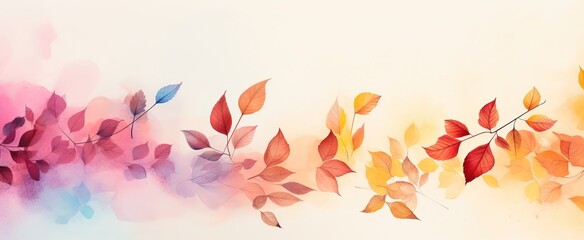 abstract Autumn foliage banner background, branch, twigs and berries, gradient colorful, Generative Ai