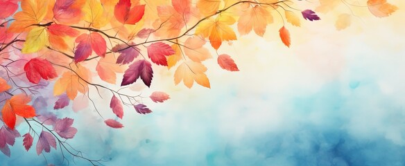 abstract Autumn foliage banner background, branch, twigs and berries, Generative Ai
