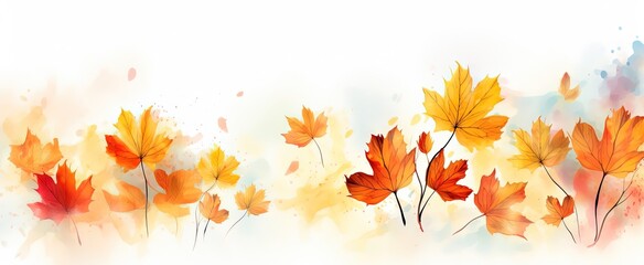 Naklejka na ściany i meble abstract Autumn foliage banner background, branch, twigs and berries, orange yellow color, Generative Ai