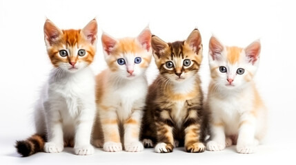 group of small kittens isolated on white background. AI Generated