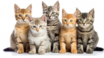 Fototapeta na wymiar group of small kittens isolated on white background. AI Generated
