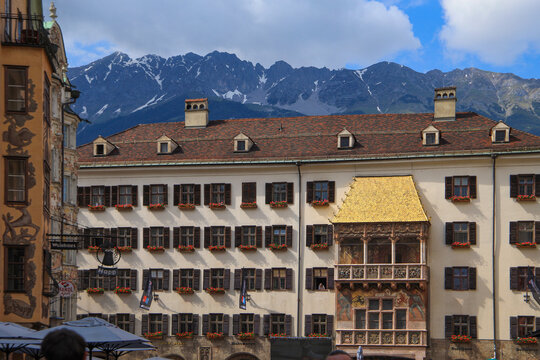 View at the popular "Golden Dachl"  in old town of Innsbruck, June 8 2023
