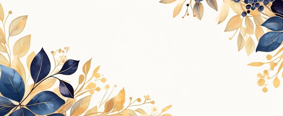 abstract Autumn foliage banner background, branch, twigs and berries, brown navy blue color, Generative Ai - obrazy, fototapety, plakaty
