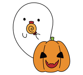 オバケとカボチャのハロウィン向けのイラスト素材