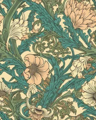 Poster Seamless pattern with beautiful flowers in neutral pastel colors, generative ai © Henryzoom