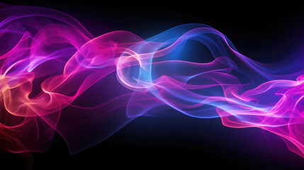 Neon glowing smoke on black background with space for copy. Generative AI