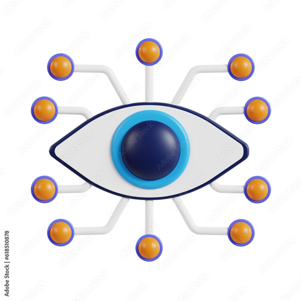Poster 3d eye icon for biometric scanning identification. eye recognition 3d icon. artificial intelegence e