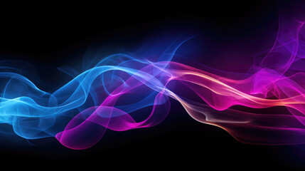 Neon glowing smoke on black background with space for copy. Generative AI