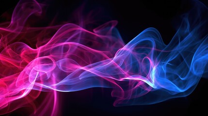 Neon glowing smoke on black background with space for copy. Generative AI