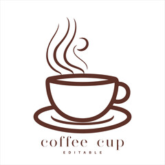 Coffee shop logo template, natural abstract coffee cup with steam, coffee house emblem, creative cafe logotype, modern trendy symbol design vector illustration isolated on white background sign.