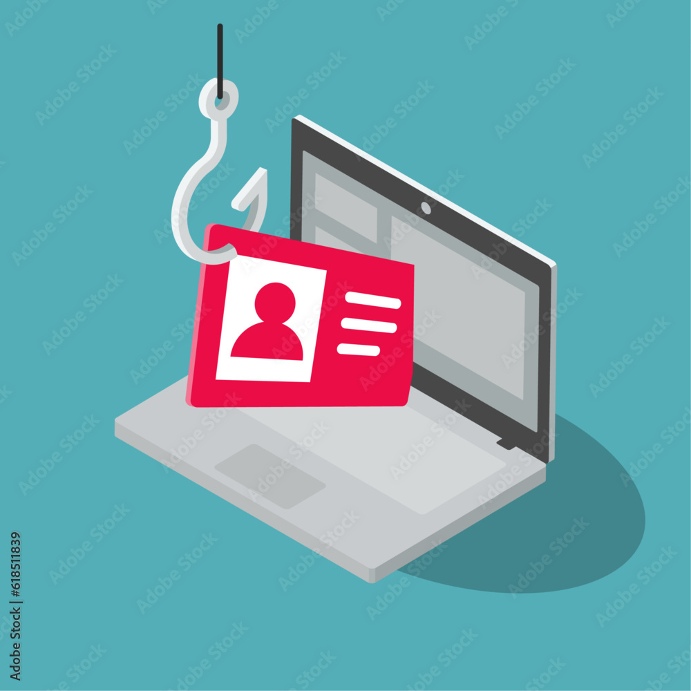Aufkleber identity fraud symbol with a fishing hook stealing someone personal information from his laptop comp