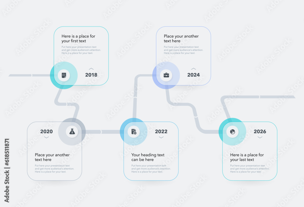 Aufkleber modern a road map timeline infographic template with five steps. flat presentation chart with thin l