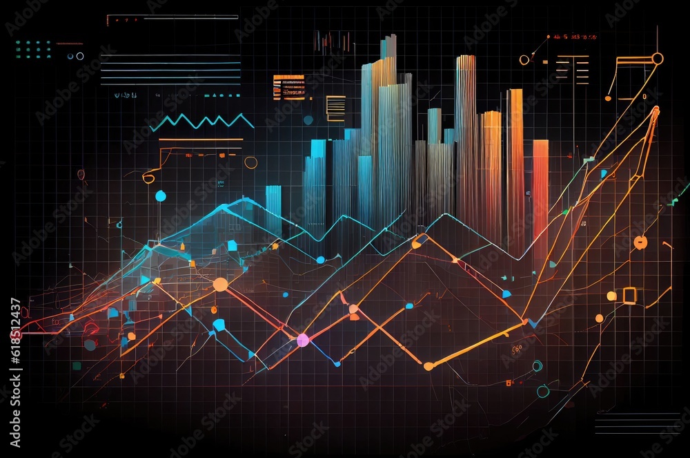 Poster analytics business graphs background generative ai