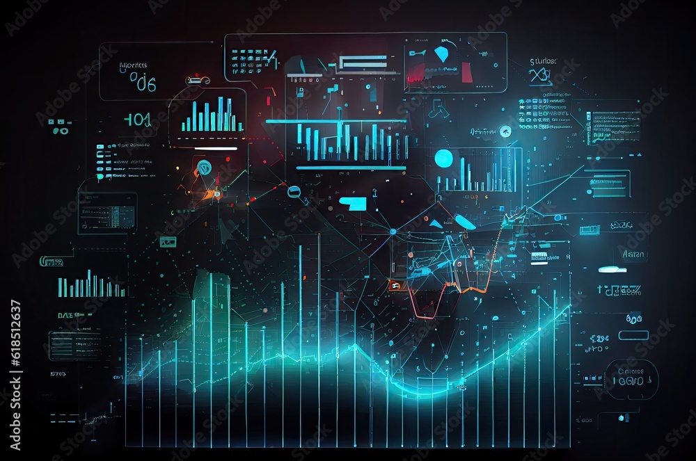 Poster analyzing economic graphs backdrop generative ai