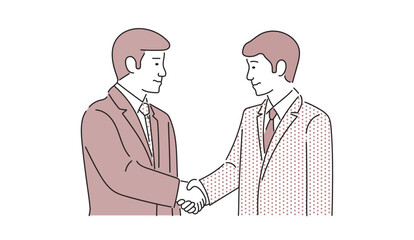 A business person shaking hands with a business partner. The Illustration material of a business professional engaging in a handshake with a valued trading partner. 握手をするビジネスパーソンのイラスト素材