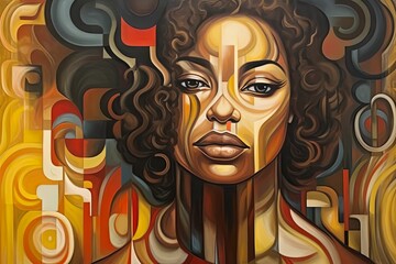 Abstract oil painting art portrait of afro american woman