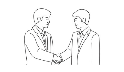 A business person shaking hands with a business partner. The Illustration material of a business professional engaging in a handshake with a valued trading partner. 握手をするビジネスパーソンのイラスト素材