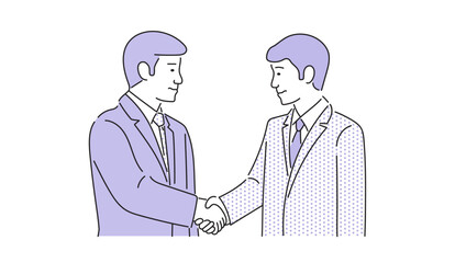 A business person shaking hands with a business partner. The Illustration material of a business professional engaging in a handshake with a valued trading partner. 握手をするビジネスパーソンのイラスト素材