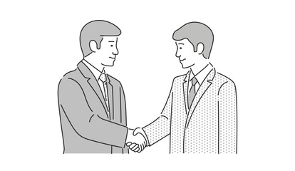 A business person shaking hands with a business partner. The Illustration material of a business professional engaging in a handshake with a valued trading partner. 握手をするビジネスパーソンのイラスト素材