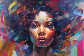 Abstract oil painting art portrait of afro american woman