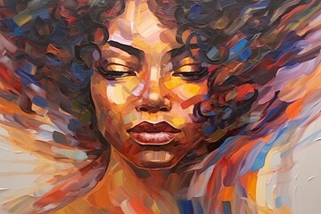 Abstract oil painting art portrait of afro american woman. Generative AI 12
