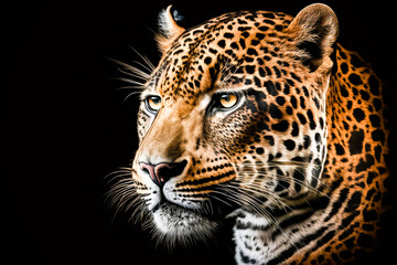 Fototapeta na wymiar jaguar face on black background Generative AI