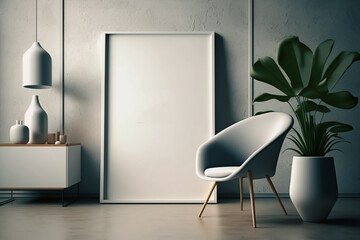 mockup poster frame in minimalist modern interior; generative AI