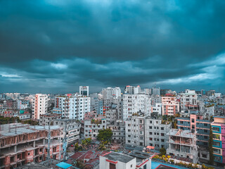 A bird's eye view of Dhaka at dusk
