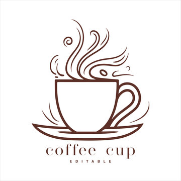 Coffee shop logo template, natural abstract coffee cup with steam, coffee house emblem, creative cafe logotype, modern trendy symbol design vector illustration isolated on white background sign.