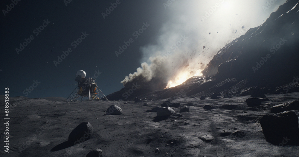 Wall mural moon, space ship or universe landing surface for adventure or lunar explosion in exploration, discov